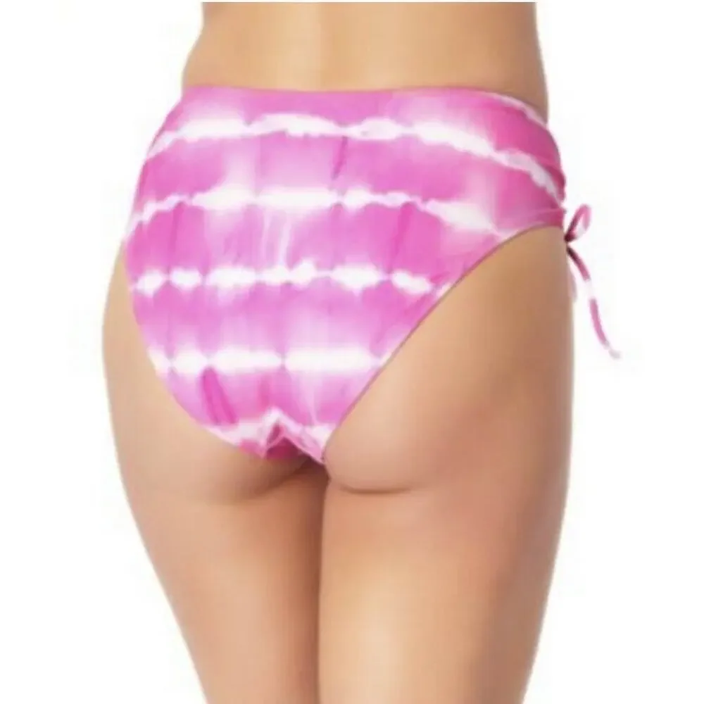 NWT California Waves tie-dyed pink and white high waisted cheeky ruffled bottom